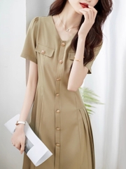 OD564: Váy dài vừa xếp ly eo thon cao cấp