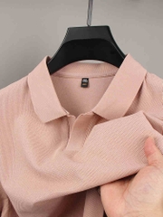 C147: áo thun polo nam tay ngắn bằng vải cotton có cổ màu trơn ATN