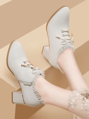 OE352: giày cao gót nữ giày da nữ giày cao gót ren gót trung