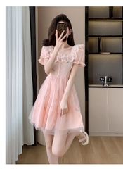 OD676: Váy ngắn thêu ren cổ vuông mới cao cấp