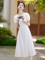 OD600: Váy cotton suông tay phồng váy dài xếp ly