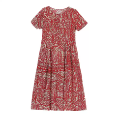 OD798: Váy cotton lanh tay ngắn cổ tròn in họa tiết cổ điển váy chữ A