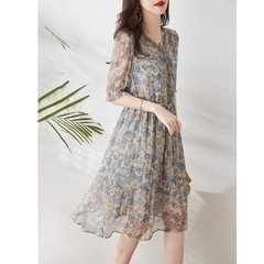 Mã B692: đầm váy cao cấp phong cách Âu Mỹ Haiqinglan họa tiết hoa
