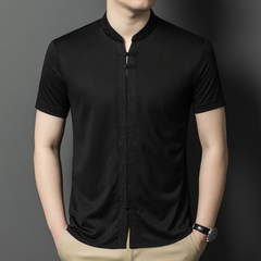 OE839: Áo thun nam tay ngắn cổ đứng phong cách Trung Hoa cao cấp