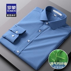 OE092: áo sơ mi Nam Sợi Tre Sọc Áo Sơ Mi Tay Dài Co Giãn