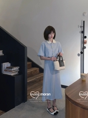 Mã B903: Váy cổ búp bê màu xanh nhẹ nhàng kiểu Pháp