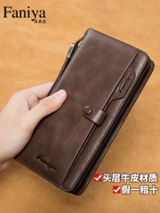 OE501: Ví nam SPNN dài khóa kéo bằng da thật đa chức năng da bò túi xách ví nam SPNN