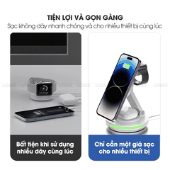 Sạc Không Dây Micofi Iphone Nhanh, Đế Sạc 4 In 1 Tai Nghe Bluetooth Airpod Điện Thoại Đồng Hồ, Trạm Magsafe Có Đèn LED