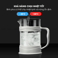 Bình Nước Pha Trà Micofi Giữ Nhiệt, Ấm Pha Trà Cà Phê Thuỷ Tinh, Bình Nước Hãm Cafe Có Lõi Lọc 2 Lớp Dung Tích 1 Lít