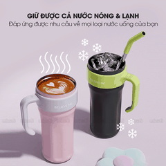Ly Nước Micofi Giữ Nhiệt Inox 316 Có Nắp, Bình Giữ Nhiệt Cao Cấp Nóng Lạnh 1250ML Hai Lớp Có Ống Hút Tay Cầm Chống Tràn