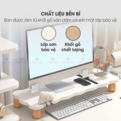 Kệ Màn Hình Micofi, Bàn Để Máy Vi Tính Kê Màn Hình PC Bằng Gỗ Decor, Bàn Kê Laptop Nâng Máy Tính Giá Đỡ Kệ Trắng 60 Cm