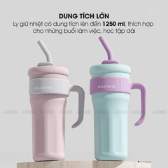 Ly Nước Micofi Giữ Nhiệt Inox 316 Có Nắp, Bình Giữ Nhiệt Cao Cấp Nóng Lạnh 1250ML Hai Lớp Có Ống Hút Tay Cầm Chống Tràn