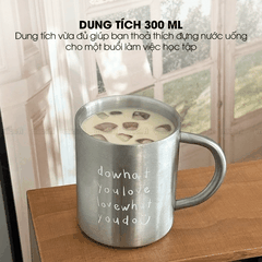 Cốc Inox Micofi, Ly Inox, Ly Giữ Nhiệt Đựng Nước 304 Cao Cấp, Cốc Giữ Nhiệt Uống Cà Phê 300ML Uống Nước Có Quai 2 Lớp