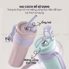 Ly Nước Micofi Giữ Nhiệt Inox 316 Có Nắp, Bình Giữ Nhiệt Cao Cấp Nóng Lạnh 1250ML Hai Lớp Có Ống Hút Tay Cầm Chống Tràn