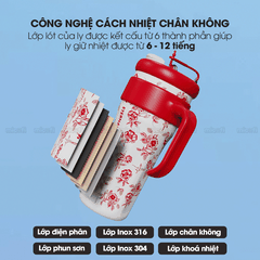 Ly Nước Micofi Giữ Nhiệt Inox 316 Có Nắp, Bình Giữ Nhiệt Cao Cấp Nóng Lạnh 1250ML Hai Lớp Có Ống Hút Tay Cầm Chống Tràn