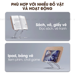 Giá Đỡ Sách Micofi, Giá Kê Sách Đế Xoay 360 Độ, Đỡ Điện Thoại, Ipad, Bảng Vẽ Có Kẹp Sách Bằng Gỗ, Hợp Kim Nhôm
