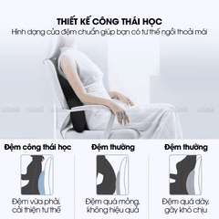 Gối Tựa Lưng Micofi Ghế Văn Phòng, Đệm Lót Ghế Ô Tô, Đệm Kê Thoát Vị Đĩa Đệm Công Thái Học Chống Đau Mỏi Lưng Thoáng Khí