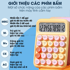 Máy Tính Cầm Tay Micofi Phím Cơ, Máy Tính Cầm Tay Mini Màu Pastel Cute Bấm Tay Điện Tử Bỏ Túi 12 Số Tính Toán Tặng Pin