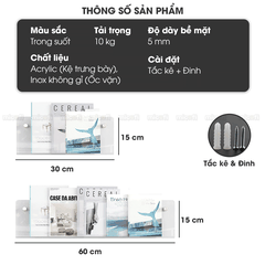 Kệ Trưng Bày Micofi Trong Suốt, Kệ Treo Trang Trí Acrylic, Giá Treo Sách Tạp Chí Báo Decor Album Gắn Tường Tiện Lợi