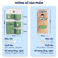 Túi Vải Đựng Đồ Treo Tường Micofi, Túi Treo Đựng Đồ Đa Năng Nhiều Ngăn Vải Lanh Cotton Hoạ Tiết Treo Cửa