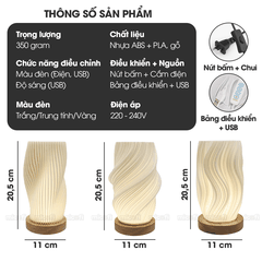 Đèn LED Bàn Micofi Trang Trí, LED Ngủ Decor Đọc Sách Để Bàn Phòng Khách Phòng Ngủ, Đèn 3D Nhiều Màu Gợn Sóng Hiện Đại