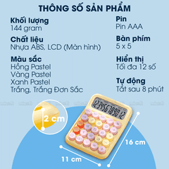 Máy Tính Cầm Tay Micofi Phím Cơ, Máy Tính Cầm Tay Mini Màu Pastel Cute Bấm Tay Điện Tử Bỏ Túi 12 Số Tính Toán Tặng Pin
