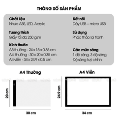 Bảng Vẽ Hắt Sáng Micofi A4, Bảng Đèn Vẽ Tranh Kĩ Thuật Phát Sáng LED A5, Đèn Chiếu Tập Vẽ Scan Tranh Điều Chỉnh Độ Sáng