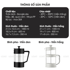 Bình Nước Pha Trà Micofi Giữ Nhiệt, Ấm Pha Trà Cà Phê Thuỷ Tinh, Bình Nước Hãm Cafe Có Lõi Lọc 2 Lớp Dung Tích 1 Lít