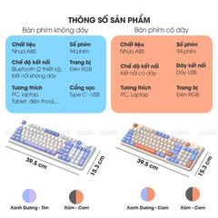 Bàn Phím Bluetooth Không Dây Xunfox x Micofi Giả Cơ Máy Tính, Bàn Phím Gaming Chơi Game Có Dây Laptop Điện Thoại PC LED
