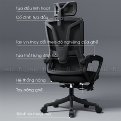 Ghế Công Thái Học Micofi Có Tựa Lưng, Tựa Đầu, Ngả Lưng 135 Độ