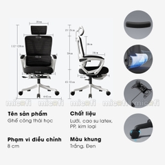 Ghế Công Thái Học Micofi Có Tựa Lưng, Tựa Đầu, Ngả Lưng 135 Độ