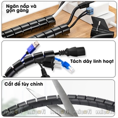 Ống Đi Dây Điện Micofi Cố Định Nẹp Luồn Dây Vỏ Bọc Dây Cáp 1,5 M Kèm Kẹp