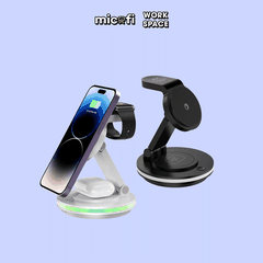 Sạc Không Dây Micofi Iphone Nhanh, Đế Sạc 4 In 1 Tai Nghe Bluetooth Airpod Điện Thoại Đồng Hồ, Trạm Magsafe Có Đèn LED