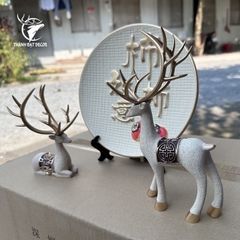 Tượng Decor Cặp Hươu Kèm Đĩa Quà Hồng Như Ý, Quà Tặng Tân Gia Khai Trương Sinh Nhật Trang Trí Nhà Cửa.