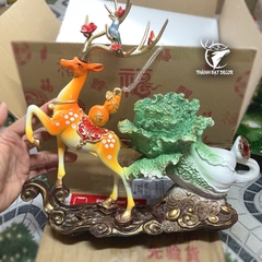 Tượng Hươu Kéo Bắp Cải Tài Lộc Bình An, Tượng Phong Thủy Quà Tặng Tân Gia Khai Trương Sinh Nhật