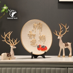 Tượng Decor Cặp Hươu Kèm Đĩa Quà Hồng Như Ý, Quà Tặng Tân Gia Khai Trương Sinh Nhật Trang Trí Nhà Cửa.