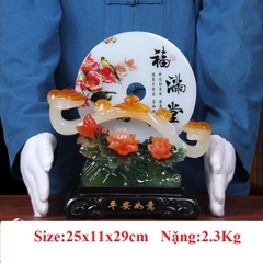 Đĩa Ngọc Phong Thủy Chim uyên Ương Trượng Như Ý size 29, Quà Tặng Tân Gia Khai Trương Trang Trí Nhà