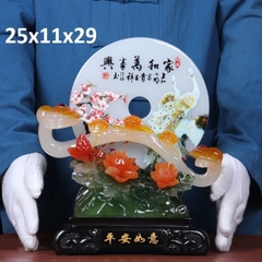 Đĩa Ngọc Phong Thủy Chim uyên Ương Trượng Như Ý size 29, Quà Tặng Tân Gia Khai Trương Trang Trí Nhà