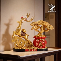 Tượng Hươu Kéo Túi Tài Lộc 29x11x26cm – Trang Trí Sang Trọng, Biểu Tượng May Mắn Và Thành Công