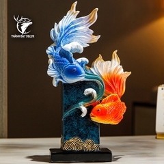 Tượng Cá Chép Song Ngư Vờn Sóng , Tượng Decor Trang Trí Nhà Cửa, Quà Tặng Tân Gia Khai Trương Sinh Nhật ý Nghĩa