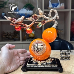 Tượng phong thủy Hồ Lô Cam Cành Hồng Chim Sẽ Phú Quý Bình An Tài Lộc, quà tặng tân gia , khai trương