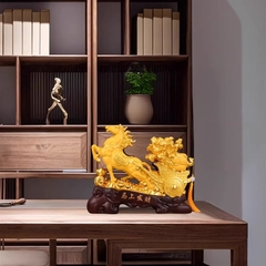 Tượng Ngựa Kéo Xe Bắp Cải 32x10x27cm Châu Báu Kim Sa Cát Vàng – Mã Thượng Phát Tài , Quà Tặng Tuổi Ngọ