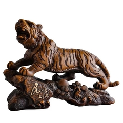 Tượng Hổ Phong Thủy Sơn Giả Gỗ 37x13x27cm – Trấn Trạch, Chiêu Tài, Hổ Gầm Sơn Hà