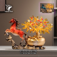 Tượng Ngựa Kéo Cây Tiền Vàng Phong Thủy Trang Trí Nhà Cửa Quà Tặng Tân Gia Khai Trương Sinh Nhật