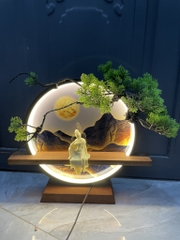 Kệ Gỗ Cảnh Núi Đế Thấp Đặt Tượng Trang Trí Có Đèn Led, Có Thể Đốt Trầm Hương, Quà Tặng Tân Gia Khai Trương Trang Trí Bàn