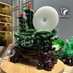 Tượng Thuyền Thuận Buồm Xuôi Gió Ngọc Xanh 36x19x42cm, Decor Phong Thủy, Quà Tặng Khai Trương Tân Gia