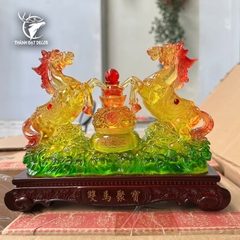 Tượng Phong Thủy Song Mã Tụ Bảo Lưu Ly – Biểu Tượng Thành Công, Chiêu Tài Đón Lộc Decor Quà Tặng Tân Gia Khai Trương