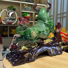 Tượng Trâu Xanh Ngọc Chiêu Tài 35x14x33cm - 3Kg, Decor Phong Thuỷ tuổi Sửu, quà tặng tân gia khai trương