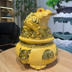 Tượng Thiềm Thừ Cóc Vàng size 22x18x22, Tượng Cóc 3 Chân Chiêu Tài Quà Tặng Tân Gia Khai Trương Sinh Nhật Decor Phòng Trang Trí Nhà Phòng Khách