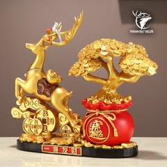 Tượng Hươu Kéo Túi Tài Lộc 29x11x26cm – Trang Trí Sang Trọng, Biểu Tượng May Mắn Và Thành Công